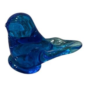 Vintage Art Glass Bluebird of Happiness Figurine Blue Bird Signed Ron Ray 1996